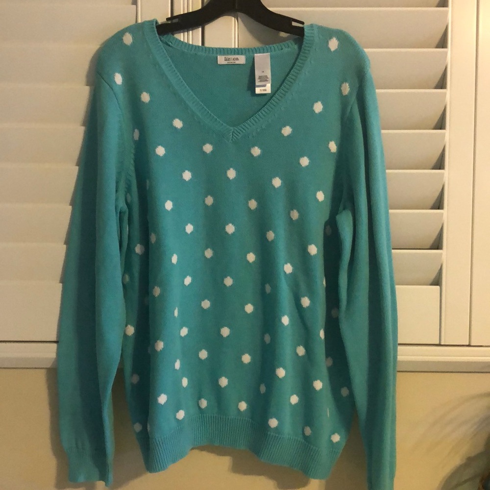 Ladies Liz & Co Turquoise n’ White Dots Sweater